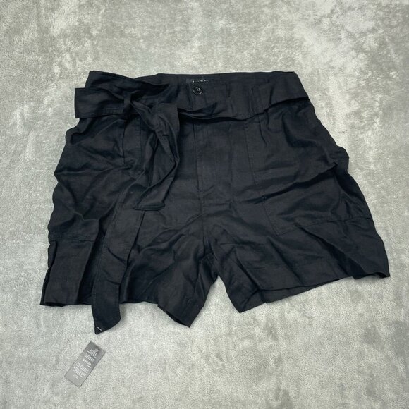 Lauren Ralph Lauren Black Linen Belted High-Waist Shorts Size 12 NWT 6199 - Picture 1 of 8